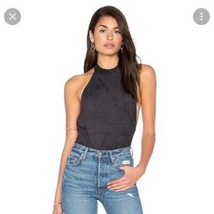 Blue Life Planet Blue Dancing Days Halter Vegan Suede Bodysuit Black